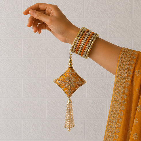 Yellow Handmade Ethnic Gotapatti Latkan Tassel Set of 2 for Saree, Blouse & Lehenga | Craft Shop India
