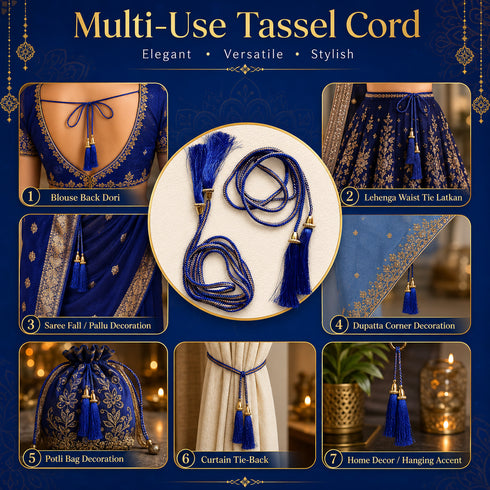 Royal Blue Tassel with Cord Rope Pack of 2 for Saree Pallu, Blouse & Lehenga | Craft Shop India