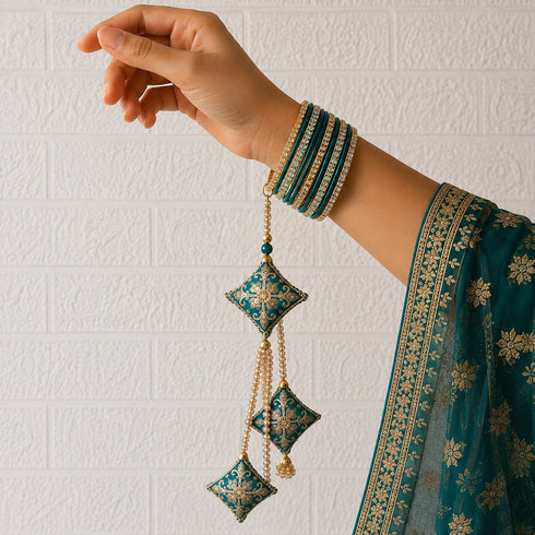 Sea Green Latkan Tassel with Glass Beads Set of 2 | 20 Inch | Saree, Blouse & Lehenga | Craft Shop India