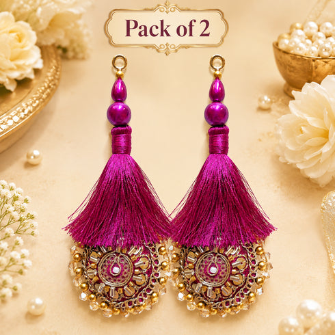 Light Wine Mirror Work Round Latkan Tassel Set of 2 for Saree Pallu, Blouse, Dupatta & Lehenga | Craft Shop India