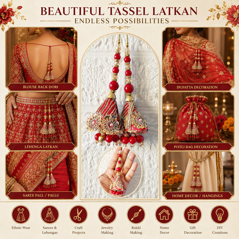 Red Ethnic Nalki Cone Latkan Tassel Pack of 2 for Saree, Blouse & Lehenga | Craft Shop India