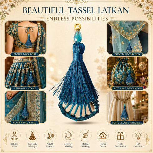 Rama Blue Handmade Ethnic Latkan Tassel Pack of 2 for Saree, Blouse & Lehenga | Craft Shop India