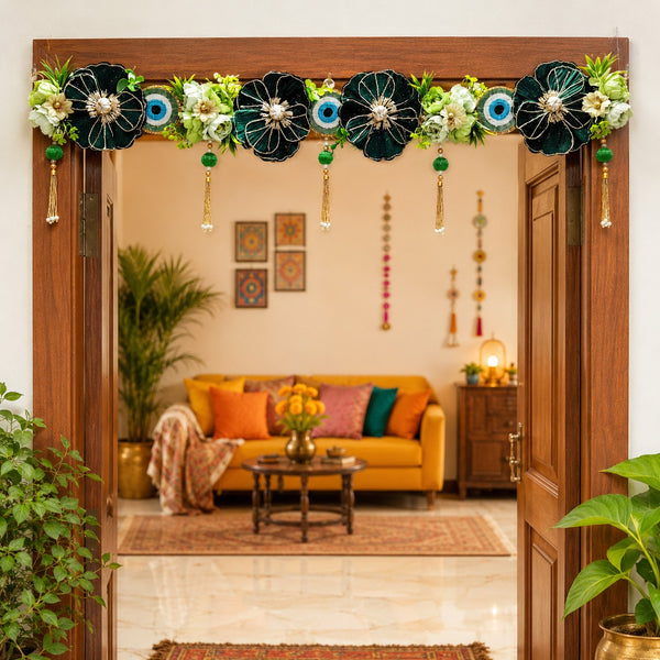 Green Evil Eye Bandhanwar Toran 40 Inch for Home Door Entrance | Craft Shop India
