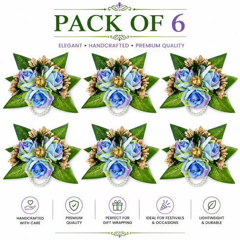 Blue Handmade Artificial 3 Flowers & Pollen Bunch Pack of 6 for Trousseau Packing | Craft Shop India