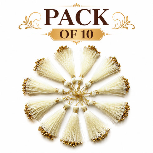 Ivory Silk Zari Bead Tassels Pack of 10 for Saree, Blouse, Lehenga & DIY Crafts | Craft Shop India