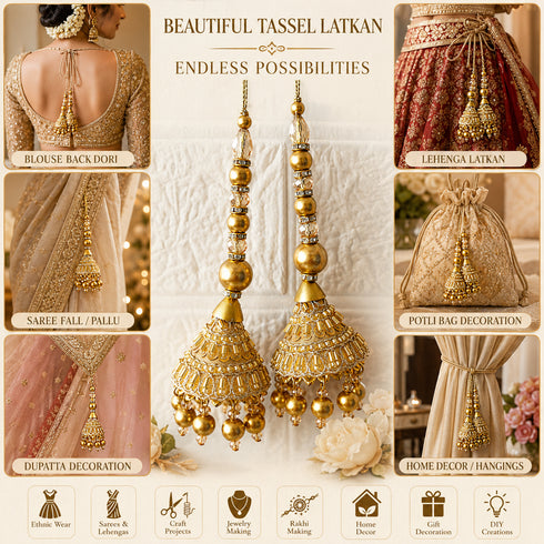 Golden Cone Ethnic Nalki Cone Latkan Tassel Pack of 2 for Saree, Blouse & Lehenga | Craft Shop India