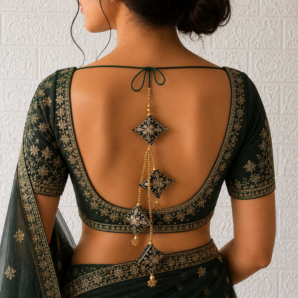 Dark Green Latkan Tassel with Glass Beads Set of 2 | 20 Inch | Saree, Blouse & Lehenga | Craft Shop India
