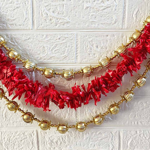 Red Flower String Bandhanwar Toran 40 Inch for Home Entrance | Craft Shop India