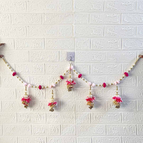 White Pearl & Rani Flower Toran Bandhanwar for Door Entrance | 40 Inch | Handmade Floral Door Hanging | Craft Shop India