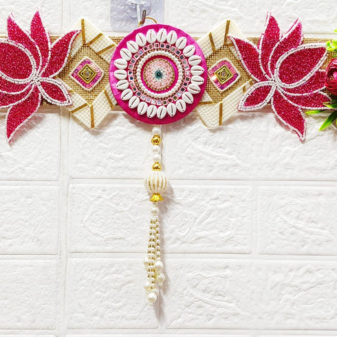 Rani Flower with Beaded Lotus Bandhanwar for Door Entrance | 40 Inch | Handmade Floral Door Hanging | Craft Shop India