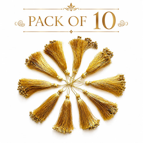 Metallic Golden Fancy Silk Tassels with Zari Bead Thread Latkan Pack of 10 | Craft Shop India