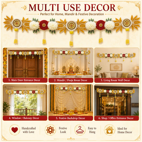 Yellow Lotus Toran Bandhanwar for Door Entrance | 40 Inch | Handmade Floral Door Hanging | Craft Shop India