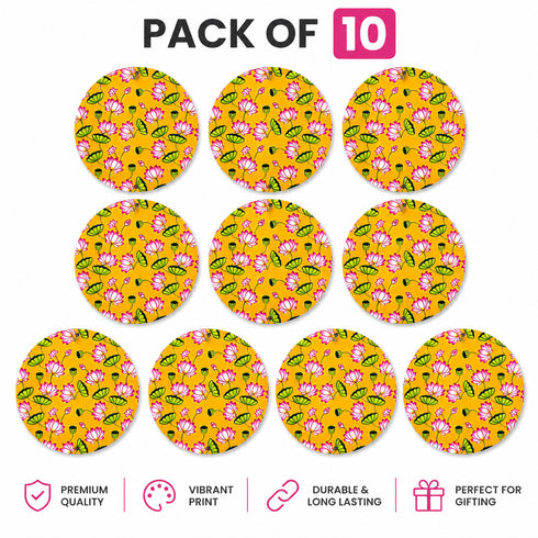 Mustard Pichwai Lotus Round Cutout Pack of 10 | Wall Hanging Decoration | Craft Shop India