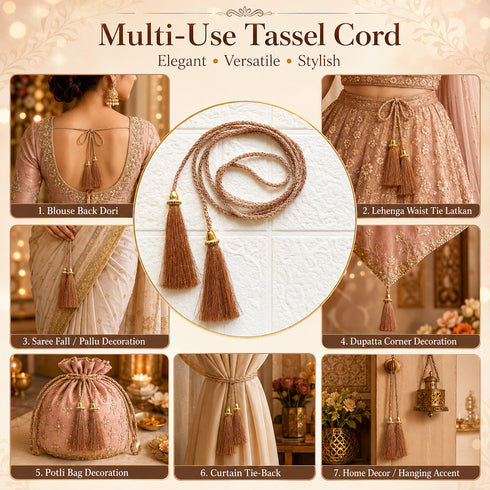 Copper Brown Tassel with Cord Rope Pack of 2 for Saree, Blouse, Dupatta & Lehenga | Craft Shop India