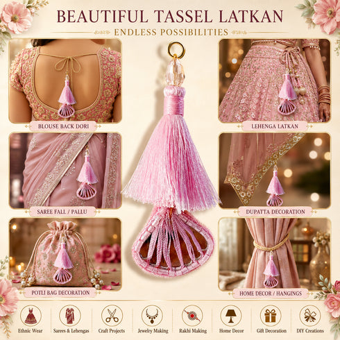 Baby Pink Mirror Handmade Ethnic Latkan Tassel Pack of 2 for Saree, Blouse & Lehenga | Craft Shop India