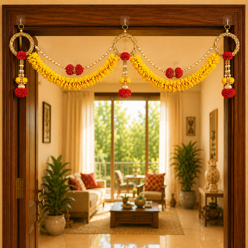 Yellow Flower String Bandhanwar Toran 40 Inch for Home Entrance | Craft Shop India