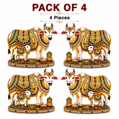 Kamdhenu Cow with Calf Printed MDF Cutout Pack of 4 | 6 Inch | DIY Decoration, Toran & Bandhanwar | Craft Shop India
