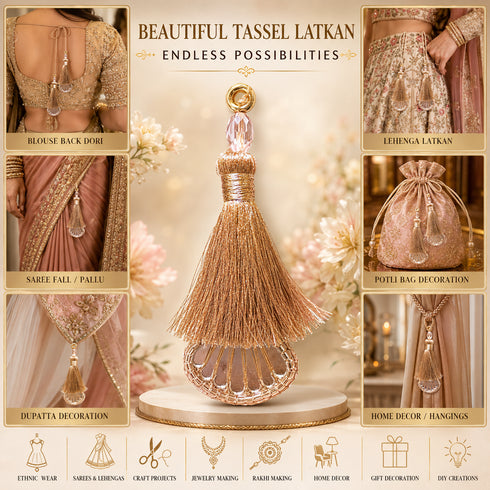 Zari Rose Gold Handmade Ethnic Latkan Tassel Pack of 2 for Saree, Blouse & Lehenga | Craft Shop India