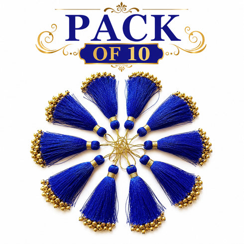 Royal Blue Fancy Silk Tassels with Zari Bead Thread Latkan Pack of 10 | Craft Shop India