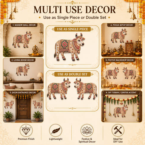 Kamdhenu Cow Printed MDF Cutout Pack of 4 | 6 Inch | DIY Decoration, Toran & Bandhanwar | Craft Shop India