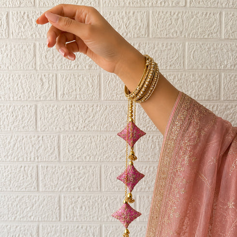 Pink Latkan Tassel with Glass Beads Set of 2 | 20 Inch | Saree, Blouse & Lehenga | Craft Shop India