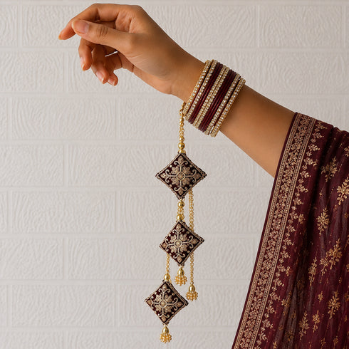 Maroon Latkan Tassel with Glass Beads Set of 2 | 20 Inch | Saree, Blouse & Lehenga | Craft Shop India