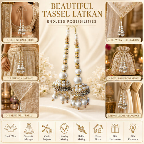 Ivory Pearl Single Jhumki Handmade Latkan Tassel Set of 2 for Saree, Blouse & Lehenga | Craft Shop India