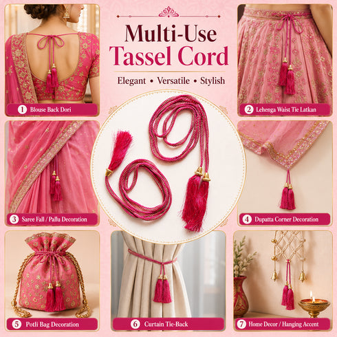 Rani Pink Tassel with Cord Rope Pack of 2 for Saree, Blouse, Lehenga & Dupatta | Craft Shop India