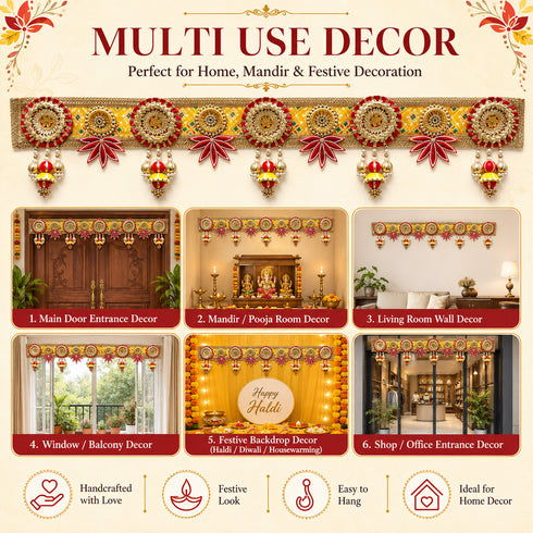 Yellow Lotus Patch Bandhanwar for Door Entrance | 40 Inch | Handmade Floral Door Hanging | Craft Shop India