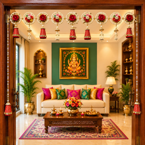 Red Rose Cone Toran Bandhanwar for Door Entrance | 40 Inch | Handmade Floral Door Hanging | Craft Shop India