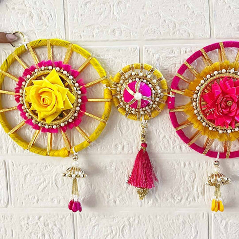 Yellow & Rani Chakra Toran Bandhanwar for Door Entrance | 40 Inch | Craft Shop India