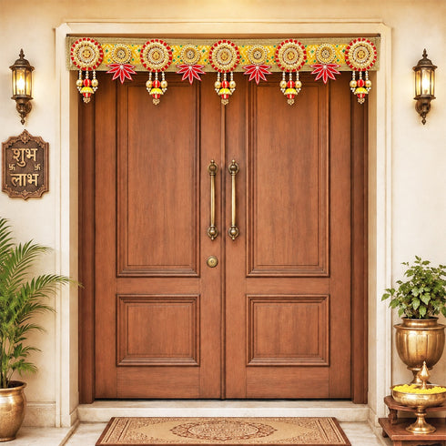 Yellow Lotus Patch Bandhanwar for Door Entrance | 40 Inch | Handmade Floral Door Hanging | Craft Shop India
