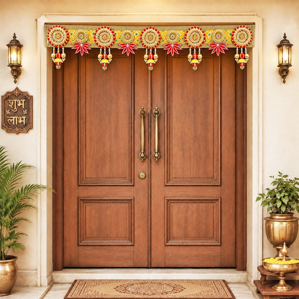 Yellow Lotus Patch Bandhanwar for Door Entrance | 40 Inch | Handmade Floral Door Hanging | Craft Shop India