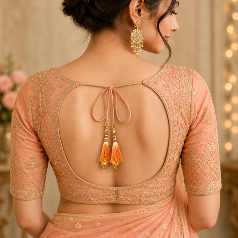 Peach Silk Hanging Tassels with Golden Cutdana Beads for Saree Pallu, Blouse, Lehenga, Dupatta, DIY Art & Craft Decoration | Pack of 10 | Craft Shop India