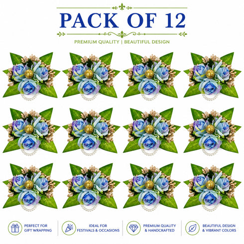Blue Handmade Artificial 3 Flowers & Pollen Bunch Pack of 6 for Trousseau Packing | Craft Shop India
