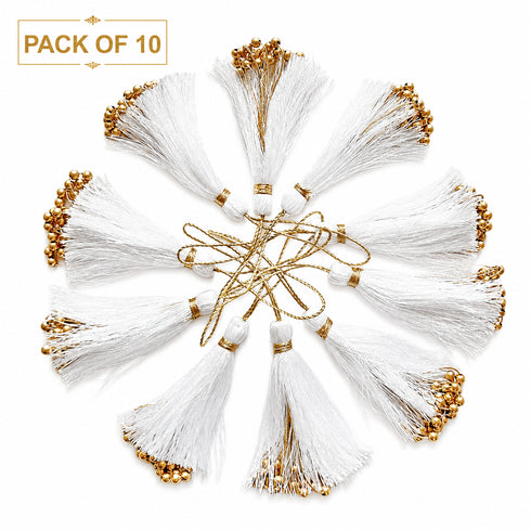 White Silk Thread Latkan Pack of 10 | Saree, Lehenga, Jewelry & DIY Embellishments | Craft Shop India