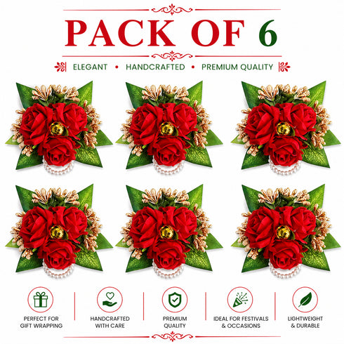 Red Handmade Artificial 3 Flowers & Pollen Bunch Pack of 6 & 12 | Trousseau Packing | Craft Shop India