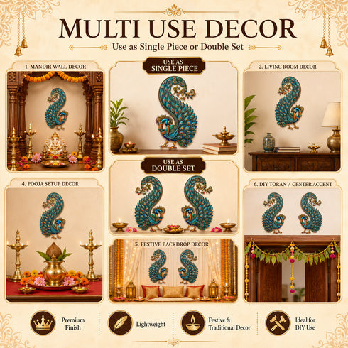 Peacock Printed MDF Cutout Pack of 10 | 4 & 6 Inch | DIY Decoration, Toran & Bandhanwar | Craft Shop India