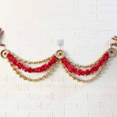 Red Flower String Bandhanwar Toran 40 Inch for Home Entrance | Craft Shop India