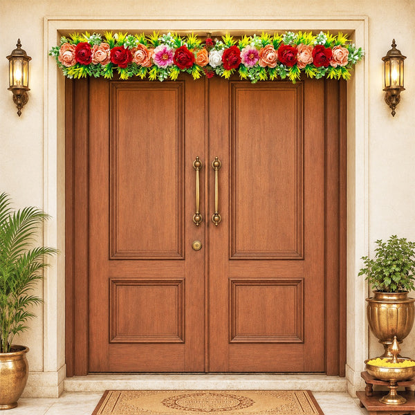 Multi Color Flower Bandhanwar for Door Entrance | 40 Inch | Handmade Floral Door Hanging | Craft Shop India