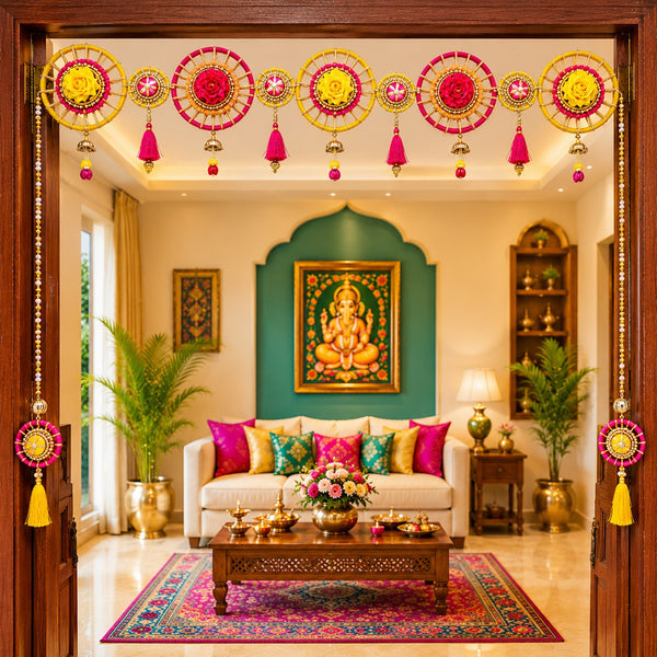 Yellow & Rani Chakra Toran Bandhanwar for Door Entrance | 40 Inch | Craft Shop India