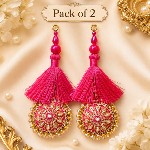 Rani Pink Mirror Work Round Latkan Tassel Set of 2 for Saree Pallu, Blouse, Dupatta, Lehenga & DIY Craft Decoration | Craft Shop India
