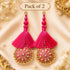 Rani Pink Mirror Work Round Latkan Tassel Set of 2 for Saree Pallu, Blouse, Dupatta, Lehenga & DIY Craft Decoration | Craft Shop India