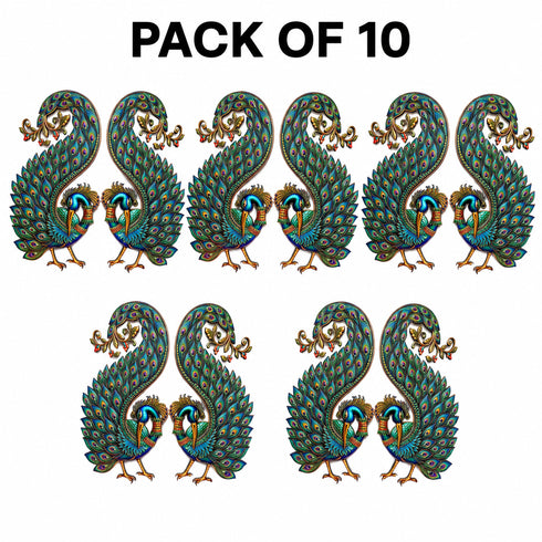 Peacock Printed MDF Cutout Pack of 10 | 4 & 6 Inch | DIY Decoration, Toran & Bandhanwar | Craft Shop India