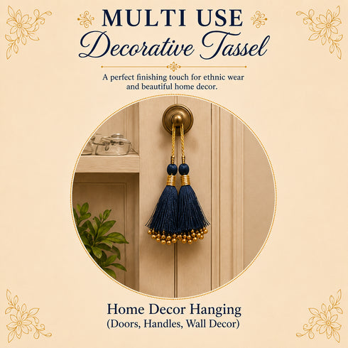Midnight Navy Fancy Silk Tassels with Zari Bead Thread Latkan Pack of 10 | Craft Shop India