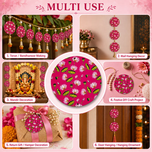 Rani Pink Pichwai Lotus Round Cutout Pack of 10 | Wall Hanging Decoration | Craft Shop India