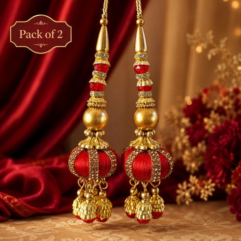 Red Handmade Ethnic Beads Latkan Tassel Pack of 2 for Saree Pallu, Blouse, Lehenga & Dupatta | Craft Shop India