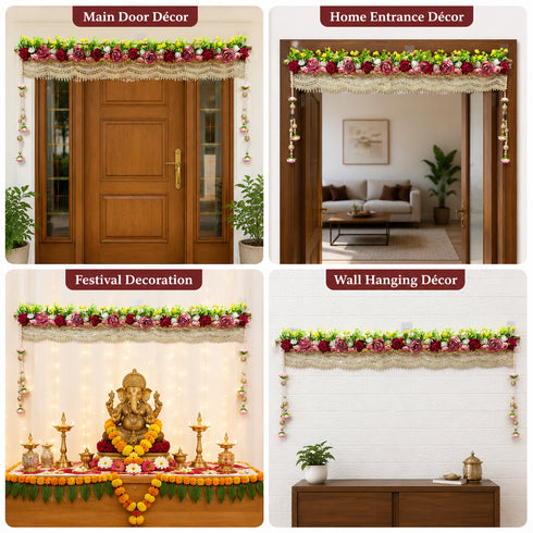Pink Red Rose Bandhanwar Toran for Door Entrance | 40 Inch | Craft Shop India