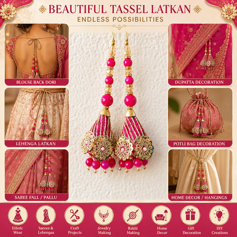 Pink Ethnic Nalki Cone Latkan Tassel Pack of 2 for Saree, Blouse & Lehenga | Craft Shop India