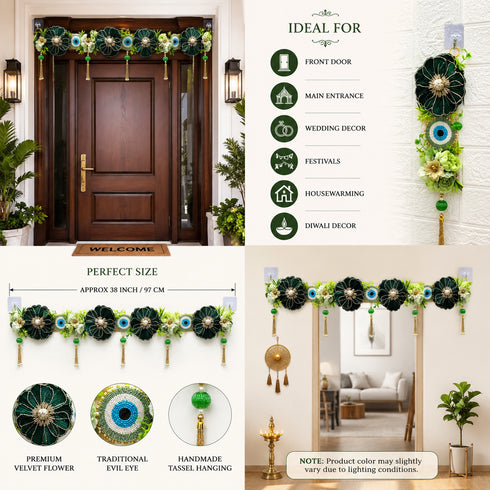 Green Evil Eye Bandhanwar Toran 40 Inch for Home Door Entrance | Craft Shop India